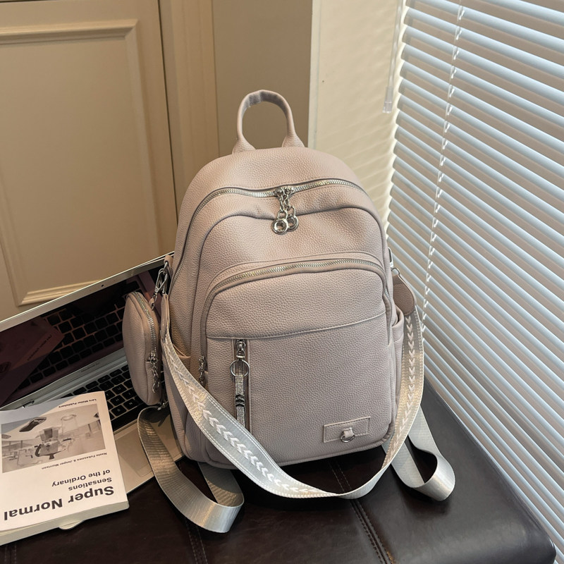 韩版时尚百搭pu软皮双肩包女士休闲大容量通勤单肩背包旅行小书包