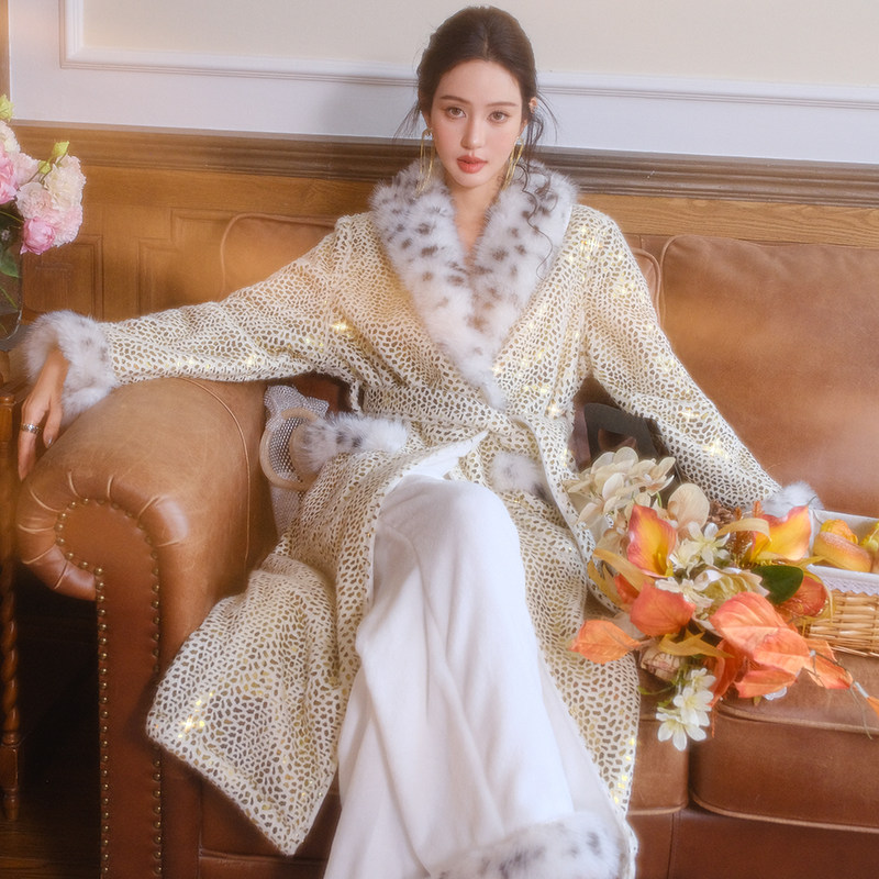 ANNZ烫金亮片法兰绒女奢华家居服