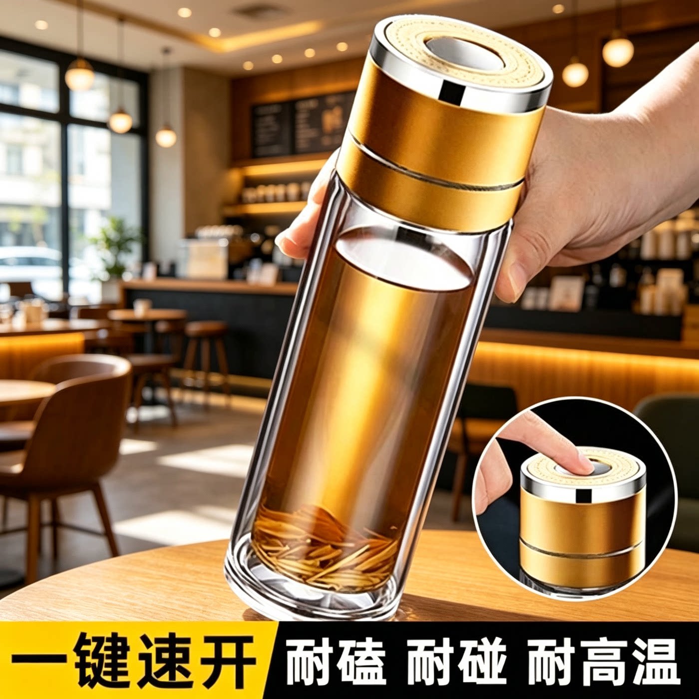 一键开盖玻璃杯防爆耐高温
