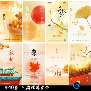 二十四24节气创意秋分海报设计企业推广宣传插画节日psd素材模版