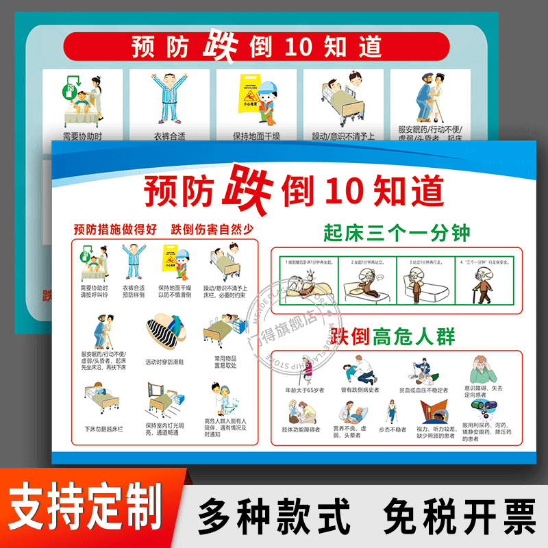 预防压疮注意事项标识贴医院住院患者防压疮十知道海报防跌倒须知