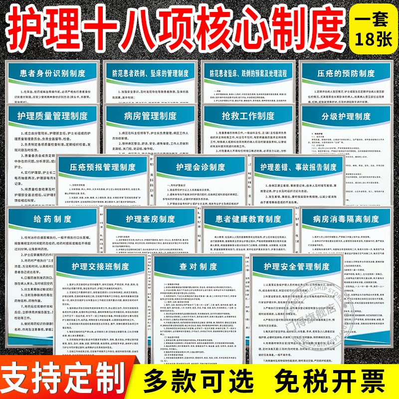 医院护理核心十八项管理制度牌