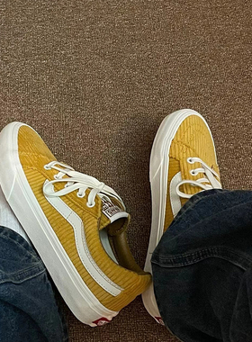 VANS范斯男女鞋Sk8 Low复古灯芯绒条纹姜黄色休闲板鞋VN0A4UWIA0Q