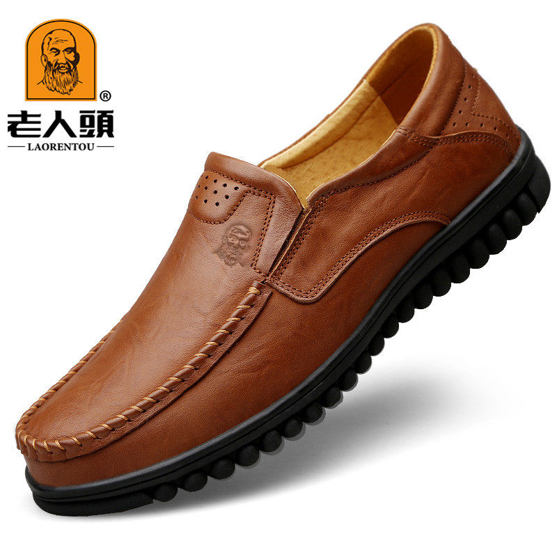 正品老人头男鞋春夏真皮牛皮透气中老年爸爸鞋舒适休闲皮鞋