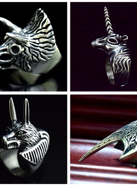 狼头独角兽火焰鹰嘴户外防身戒指