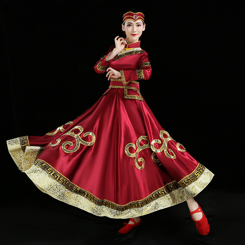 蒙古演出服成人蒙古族舞蹈表演服蒙古袍大摆裙女装少数民族2018新