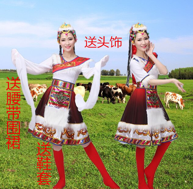 新款女装藏族舞蹈服装演出服装民族舞蹈表演服水袖西藏雪莲花藏族