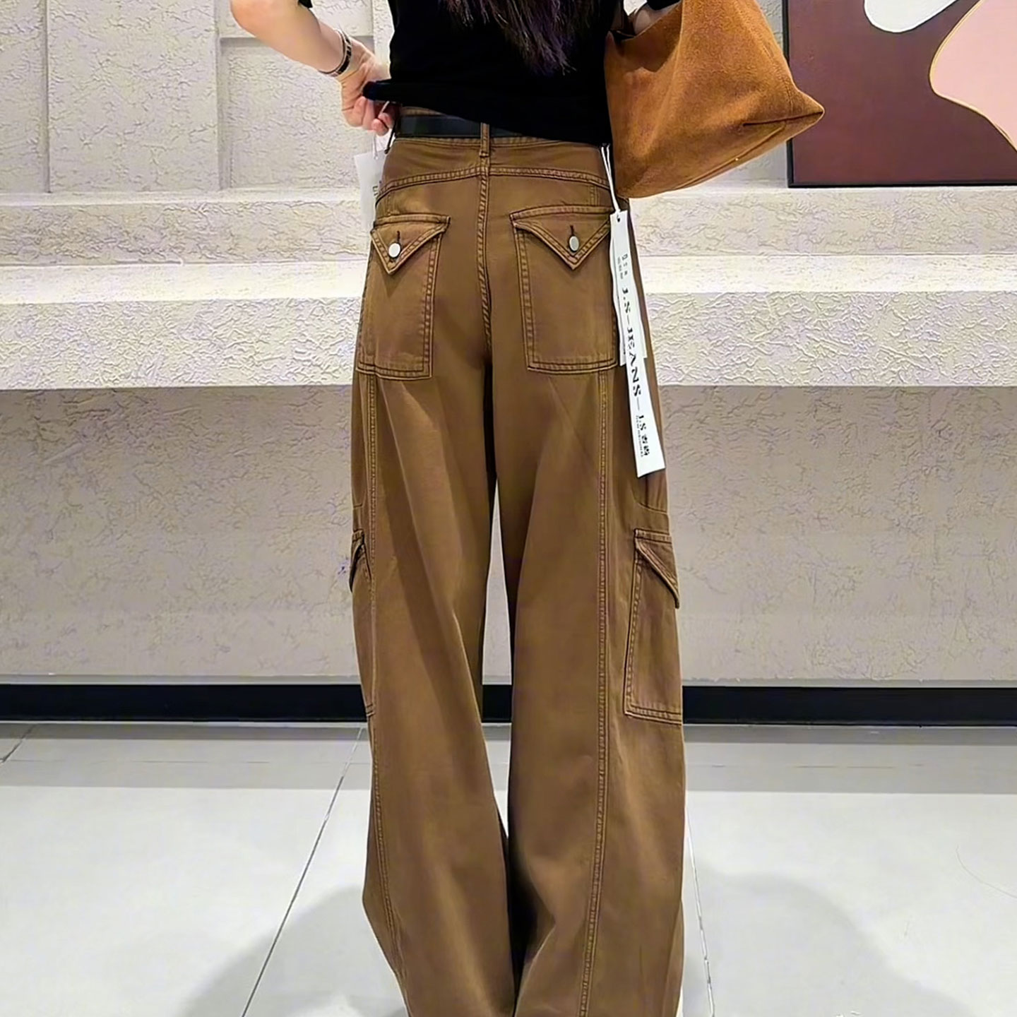 焦糖色阔腿弯刀牛仔裤女2026春秋