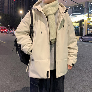 美式连帽羽绒服男冬季潮牌休闲加厚保暖宽松90白鸭绒抗寒防风外套