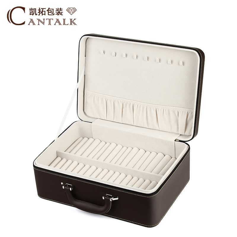 咖色多功能手提箱首饰收纳箱