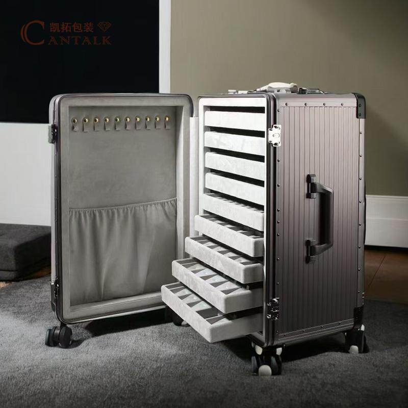 拉杆珠宝收纳箱大容量铝镁合金戒指项链手镯手链航空珠宝展示箱子