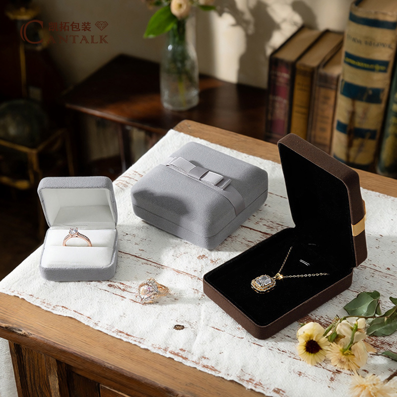 凯拓蝴蝶结绒布首饰盒高档铁盒戒指项链手镯灰色珠宝包装盒礼品盒