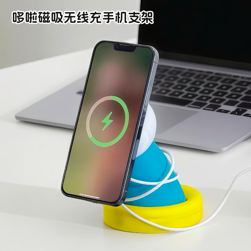 哆啦小圆手磁吸手机支架通用无线充桌面摆件办公室家具角度可调节