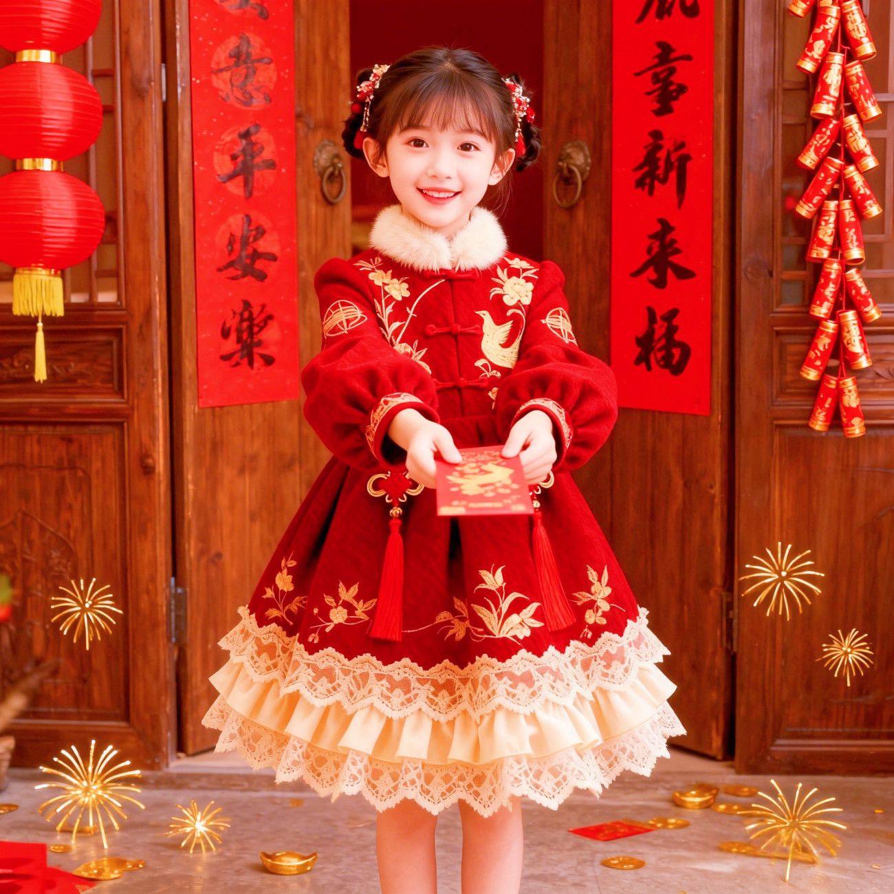 女童2026新款新中式加绒连衣裙宝宝洛丽塔生日公主裙新年拜年服,童装/婴儿装/亲子装,连衣裙,淘宝优惠券,粉丝福利购,淘宝优惠卷