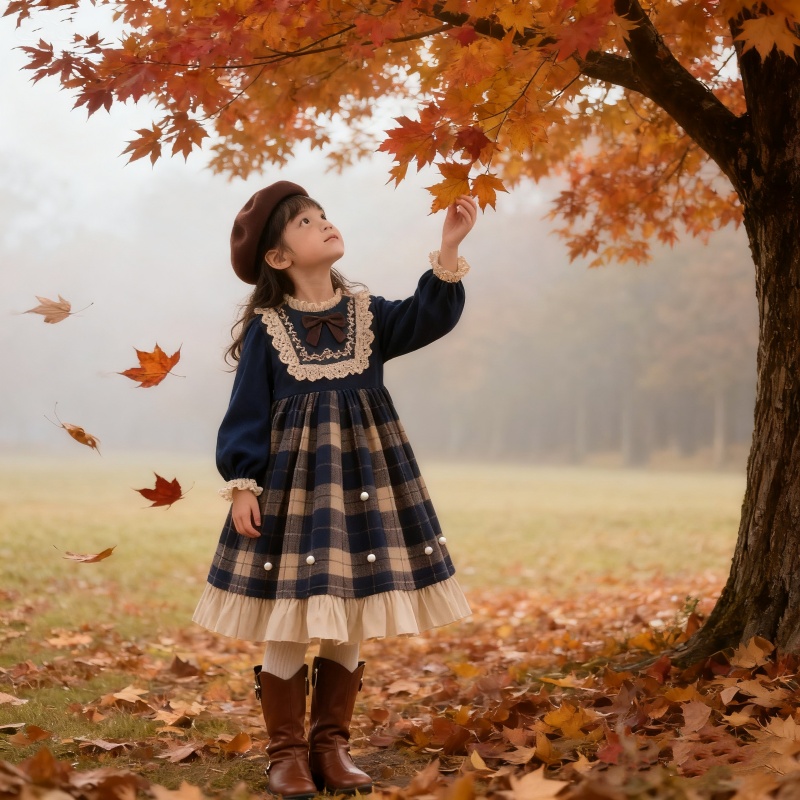 女童2025秋冬新款学院风洋气格子连衣裙萝莉甜美时髦生日礼服裙