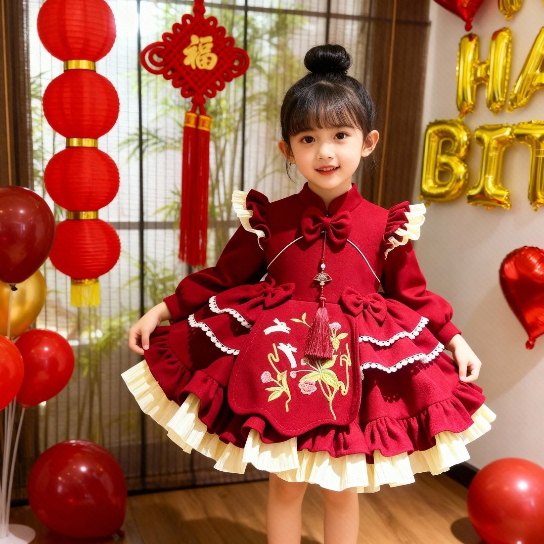 女童2026秋冬新款加绒洛丽塔连衣裙宝宝国风生日蓬蓬公主拜年礼服,童装/婴儿装/亲子装,连衣裙,淘宝优惠券,粉丝福利购,淘宝优惠卷