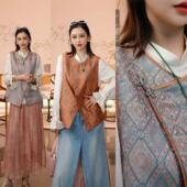 壮锦工艺满分桑蚕丝壮锦双面双穿斜襟马甲H25248 非遗