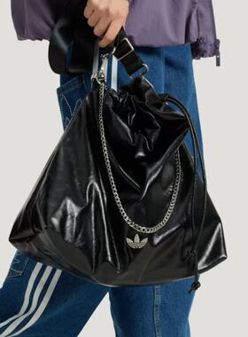 Adidas/阿迪达斯originals三叶草金属标单肩包大号女款黑色KS5157