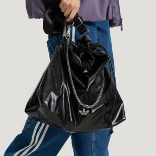 Adidas/阿迪达斯originals三叶草金属标单肩包大号女款黑色KS5157
