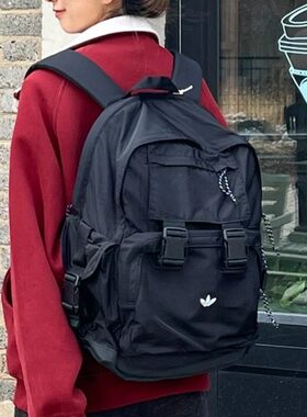 阿迪三叶草双肩包男女黑色