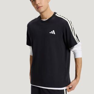 Adidas/阿迪达斯动圆领套头时尚短袖T恤男款黑白色KR2490