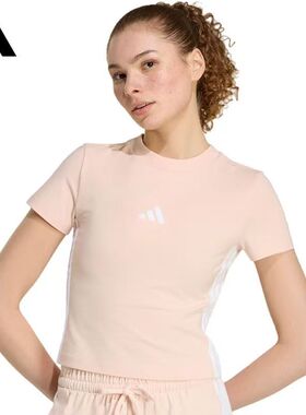 Adidas/阿迪达斯 女子运动休闲圆领舒适修身短袖T恤粉色KD2343