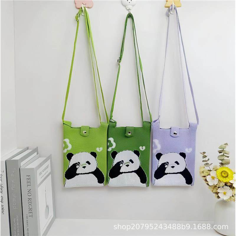 可爱斜挎包国风潮流熊猫小方包手机包可伸缩肩带日常小巧女针织包,箱包皮具/热销女包/男包,小方包,淘宝优惠券,粉丝福利购,淘宝优惠卷