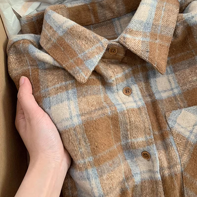 加厚磨毛格子衬衫女秋冬内搭叠穿