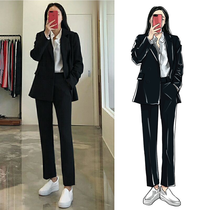 韩版休闲西装套装女春秋新款时尚气质大学生职业正装面试装工作服