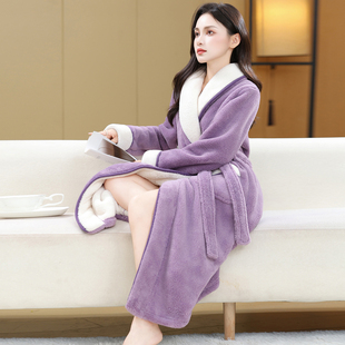 系带浴袍轻奢睡衣家居服套装 加厚加绒长款 新款 法兰绒睡袍女冬季