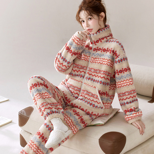 睡衣套装加厚加绒可外穿法兰绒家居服秋冬暖绒保暖可爱睡衣女士