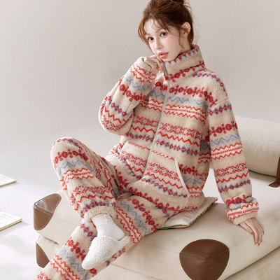 睡衣套装加厚加绒可外穿法兰绒家居服秋冬暖绒保暖可爱睡衣女士