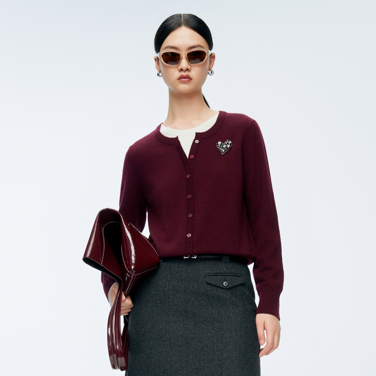 婉甸2025年冬季新品红灰四色假两件套头衫1244W08GS3