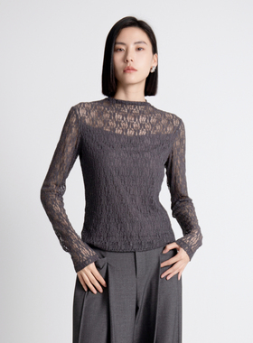 婉甸2025年秋季新品岩石灰蕾丝上衣1243I03DM4