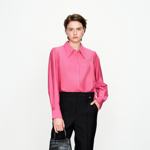 婉甸2025春季新品玫红长袖衬衫优雅风H型1241S05DYA