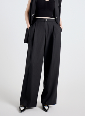 婉甸2025年秋季新品黑色条纹阔腿裤1243P02DZ1