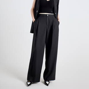 1243P02DZ1 黑色条纹阔腿裤 婉甸2025年秋季 新品