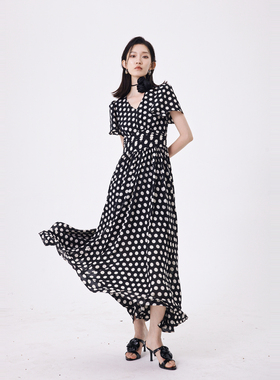 婉甸2025夏季新品黑白大波点短袖连衣裙1242N30RS3