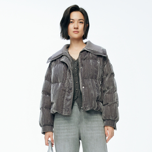 婉甸2025年冬季新品佩斯利紫短款丝绒羽绒服1244D28GS4