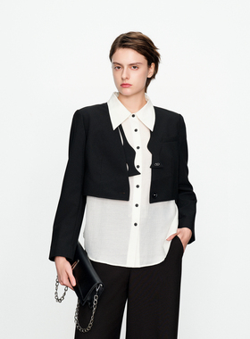 婉甸2025春季新品黑色拼接假两件外套通勤风1241O11MS2