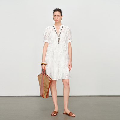 婉甸2025夏季新品云白水溶绣两件套连衣裙1242N67XD5