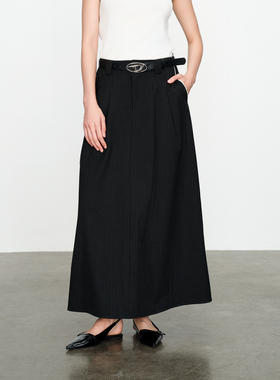 婉甸2025春季新品深灰色条纹长裙原创设计风半身裙1241K10MS2