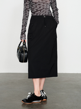 婉甸2025春季新品黑色工装长裙百搭风半身裙1241K18SM4