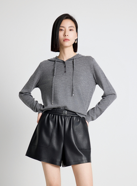 婉甸2025年秋季新品岩石灰/焦糖色连帽套头衫1243W06GL2