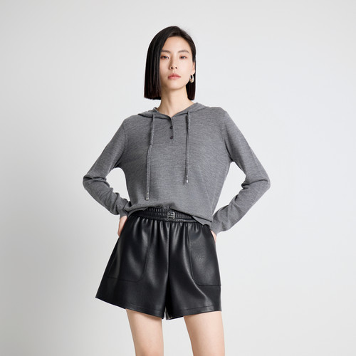 婉甸2025年秋季新品岩石灰/焦糖色连帽套头衫1243W06GL2