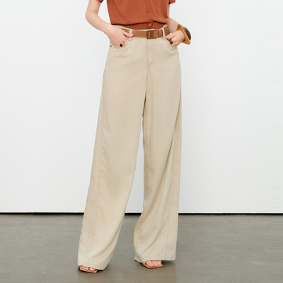 婉甸2026夏季新品奶茶米天丝阔腿裤牛仔裤1252X02RS2