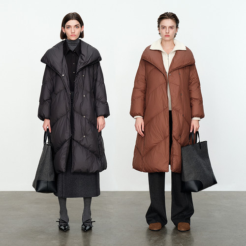 婉甸黑色长款鹅绒服2024冬季新品X型明线装饰1234Z03DS4