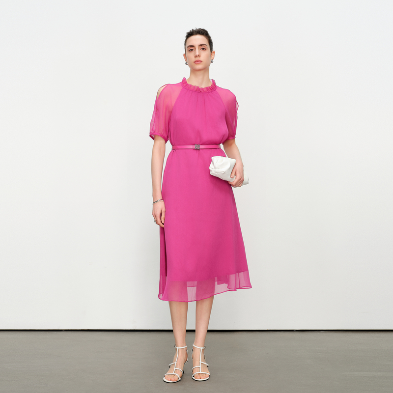 婉甸2025夏季新品玫紫色顺纡绉连衣裙1242N65QY5