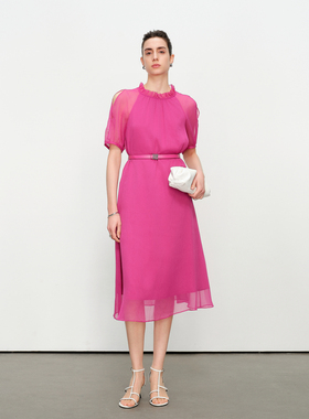 婉甸2025夏季新品玫紫色顺纡绉连衣裙1242N65QY5