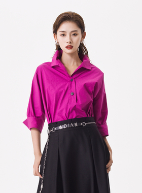 婉甸2025夏季新品玫紫色短袖衬衫1242S04RS2